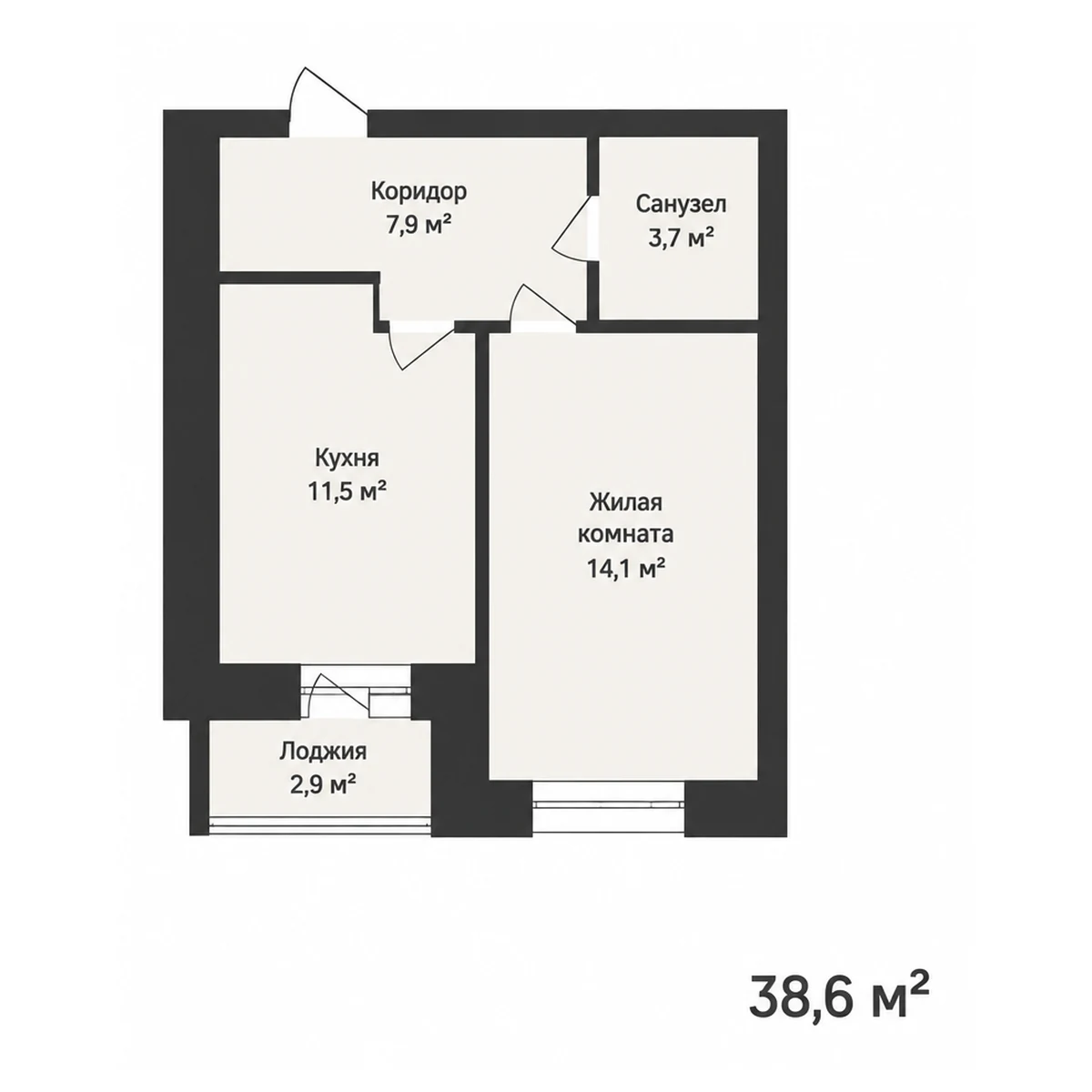 Планировка 1-комнатная квартира 38.6 м², квартира 76