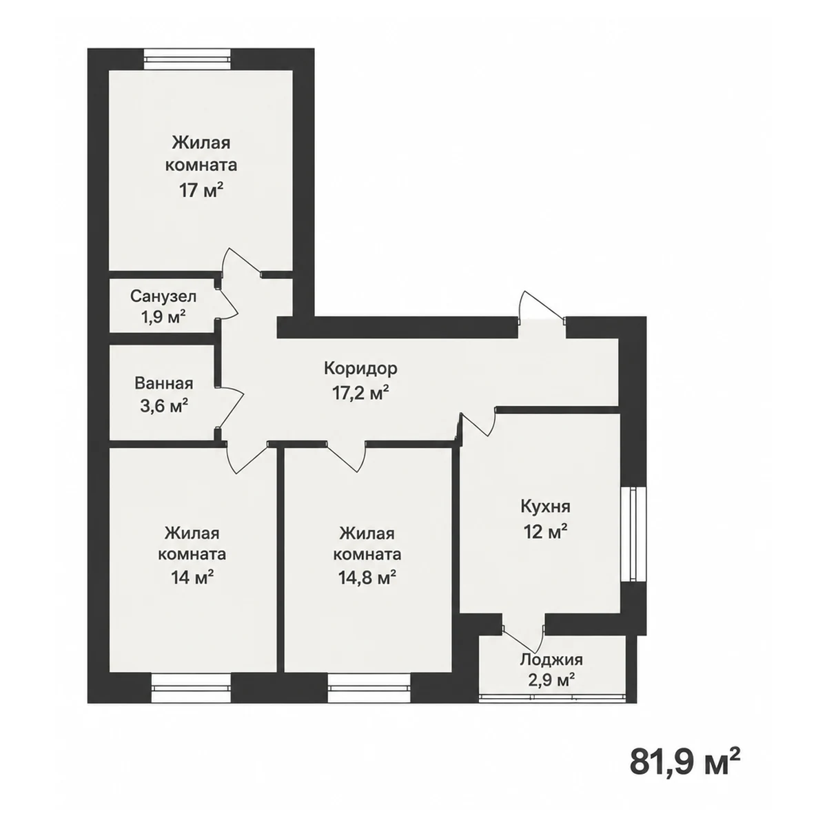 План 3-комнатная квартира 81.9 м²